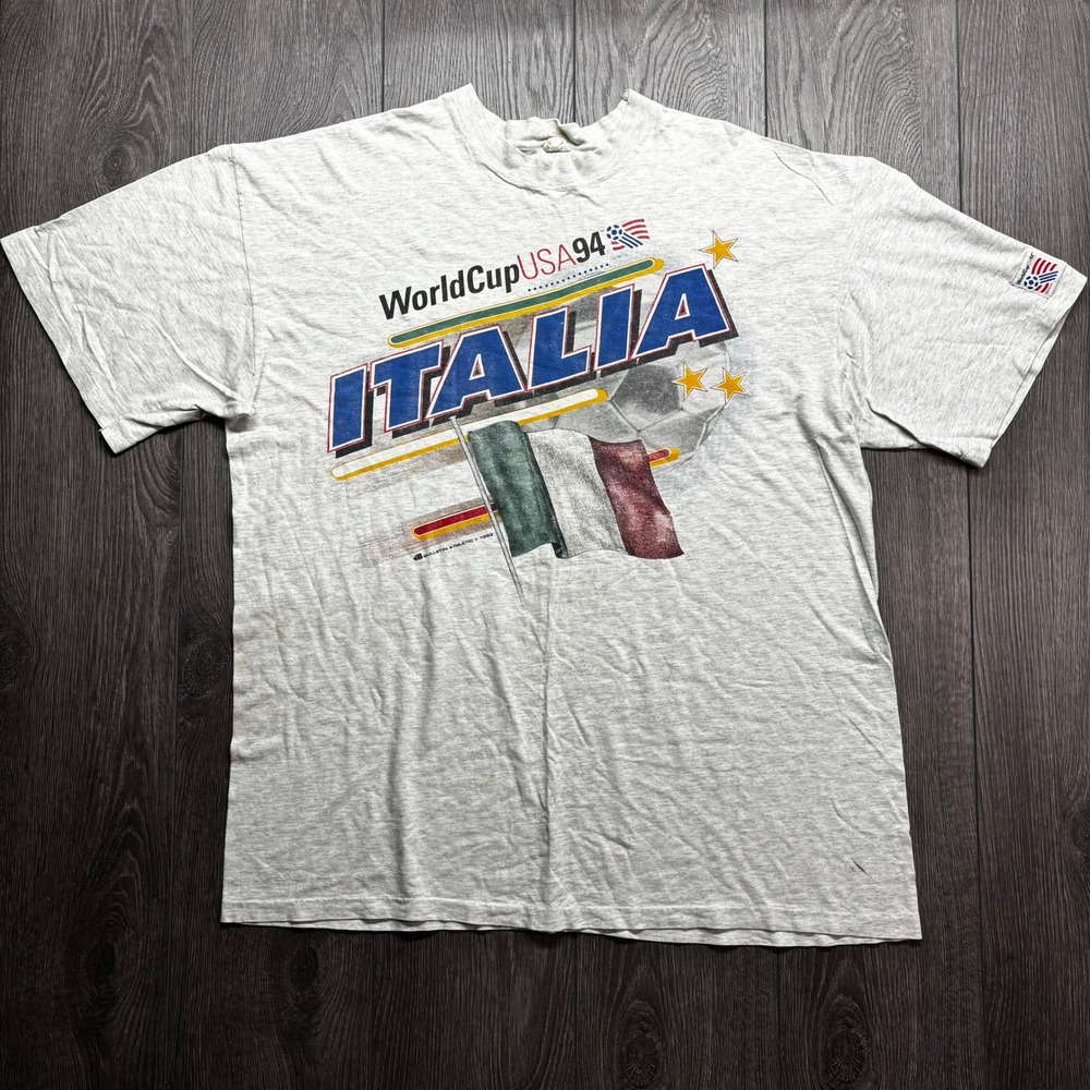 Vintage 1993 World Cup USA 94 Italia Shirt Mens XL Grey Bulletin Athletic Soccer